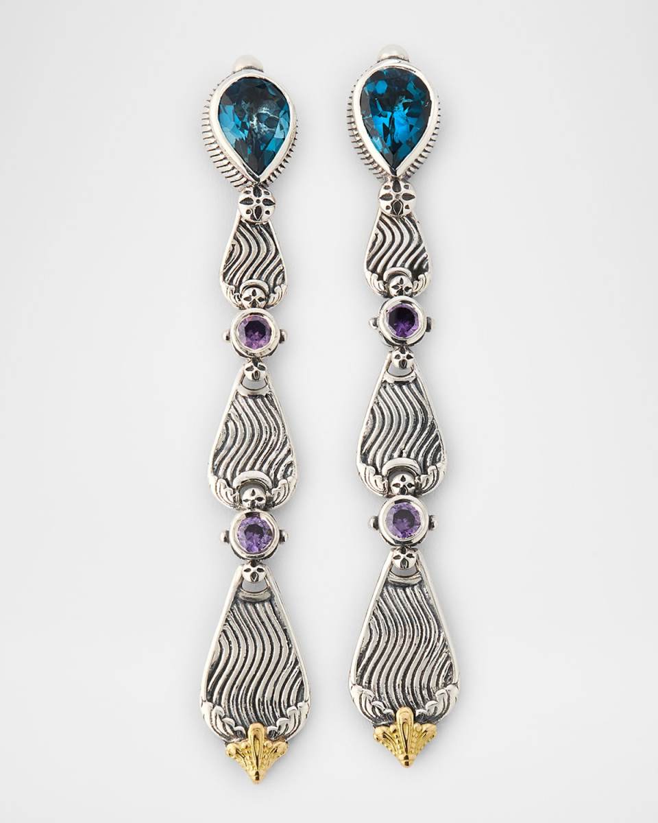 Kyma Linear Earrings with Blue Topaz and Amethyst
